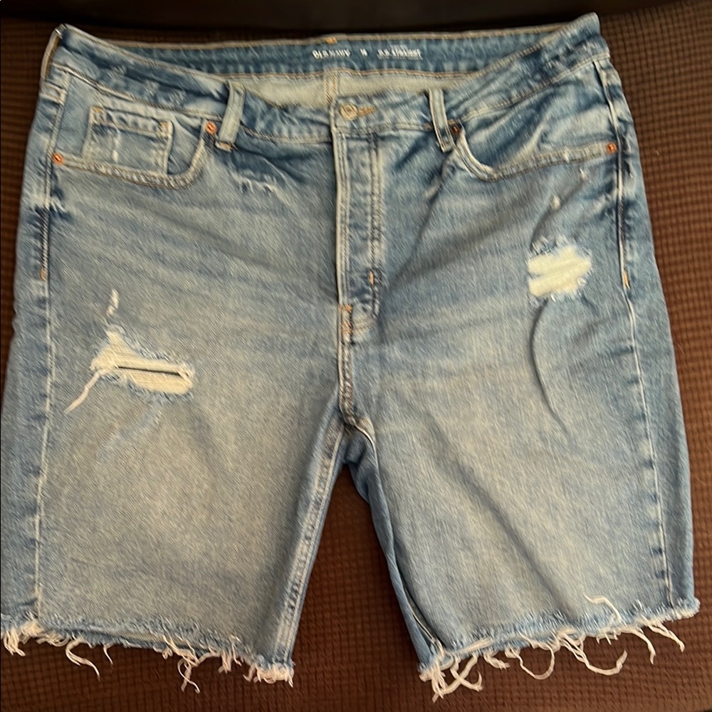 Blue Distressed Jean Shorts with Frayed Edges